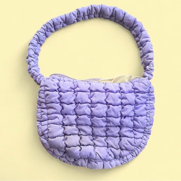 Handbags - Lilac Quilted Puffy Small Baguette Women's Bag, Slouchy, Summer, Spring